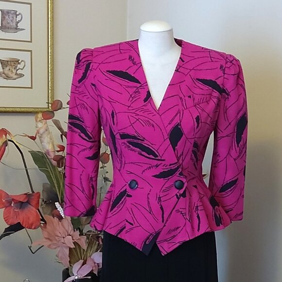 VTG Nu-Mode Women's Well Tailored Pink Black Printed 3/4 Sleeve Jacket Top 8 - Picture 1 of 10